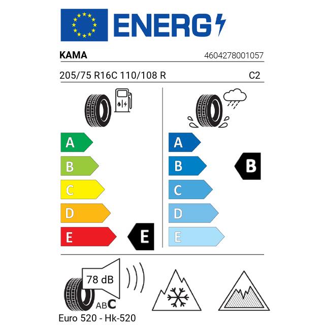 Eticheta Energetica Anvelope  205 75 R16C Kama Euro 520 - Hk-520 