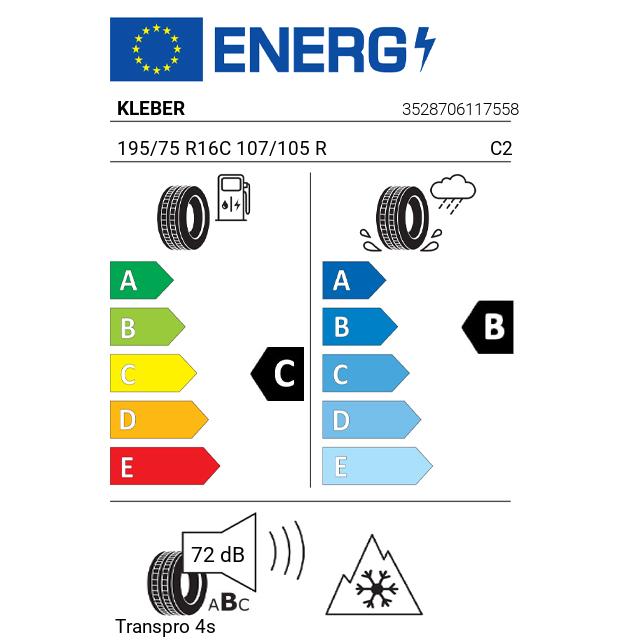 Eticheta Energetica Anvelope  195 75 R16C Kleber Transpro 4s 