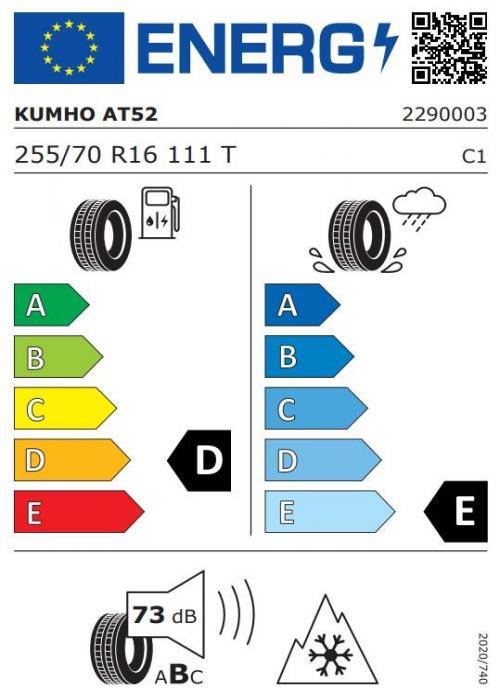 Eticheta Energetica Anvelope  255 70 R16 Kumho At52 
