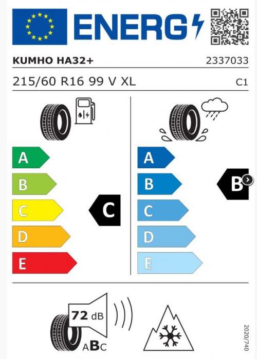 Eticheta Energetica Anvelope  215 60 R16 Kumho Ha32+ 