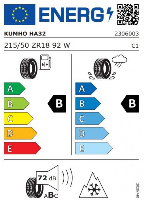 Eticheta Energetica Anvelope  215 50 R18 Kumho Ha32 
