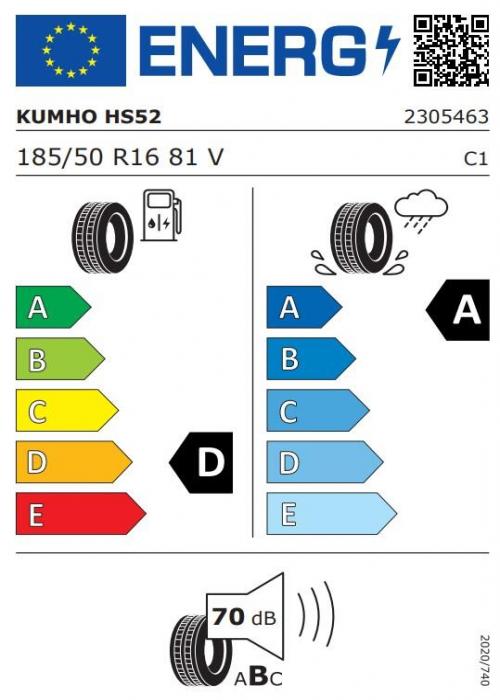 Eticheta Energetica Anvelope  185 50 R16 Kumho Hs52 
