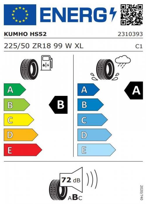 Eticheta Energetica Anvelope  225 50 R18 Kumho Hs52 