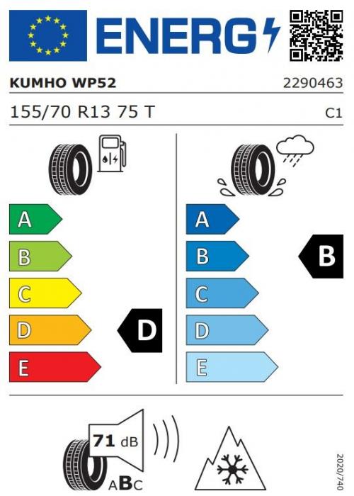 Eticheta Energetica Anvelope  155 70 R13 Kumho Wp52 