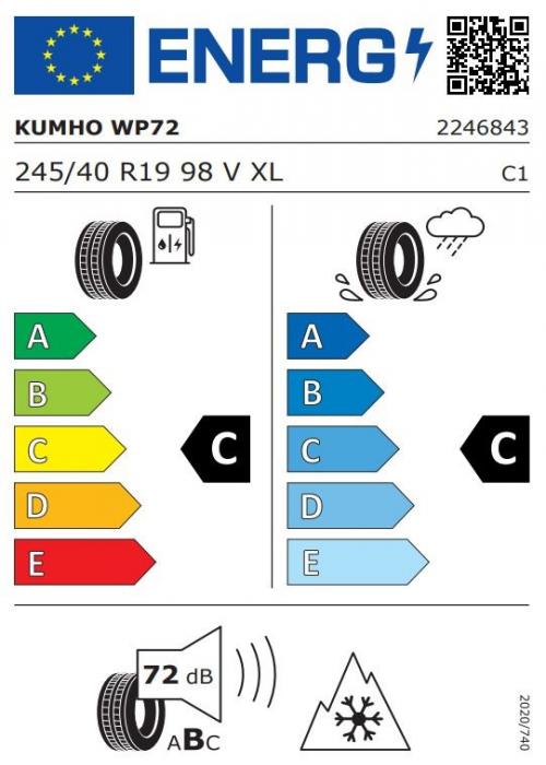 Eticheta Energetica Anvelope  245 40 R19 Kumho Wp72 