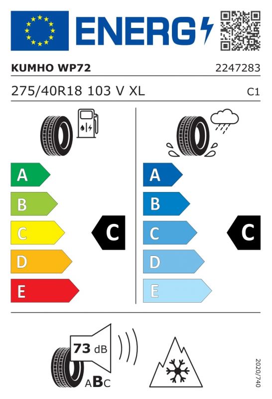 Eticheta Energetica Anvelope  275 40 R18 Kumho Wp72 