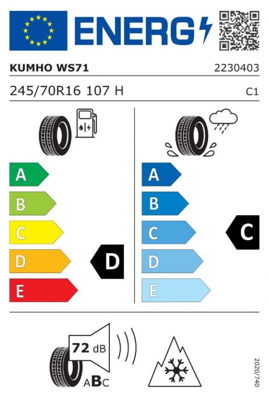 Eticheta Energetica Anvelope  245 70 R16 Kumho Ws71 