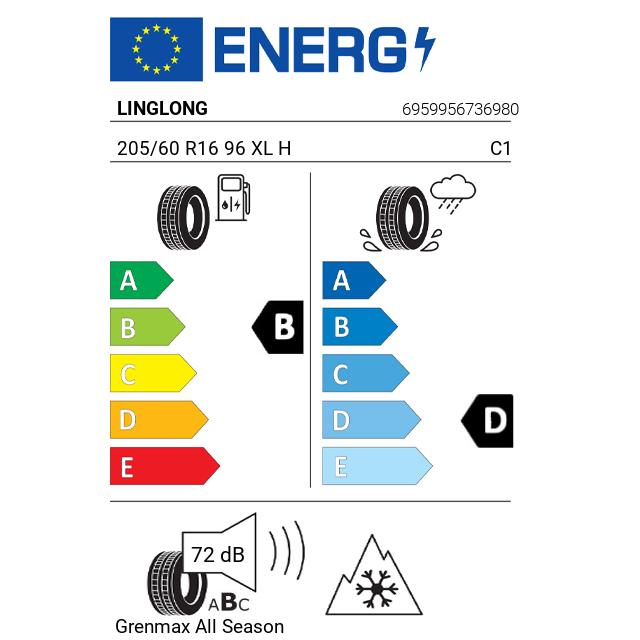 Eticheta Energetica Anvelope  205 60 R16 Linglong Grenmax  