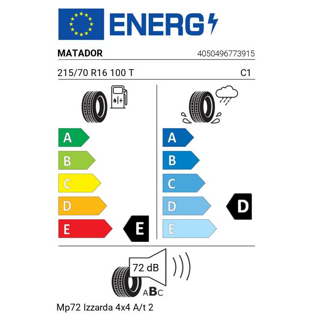 Eticheta Energetica Anvelope  215 70 R16 Matador Mp72 Izzarda 4x4 A/t 2 