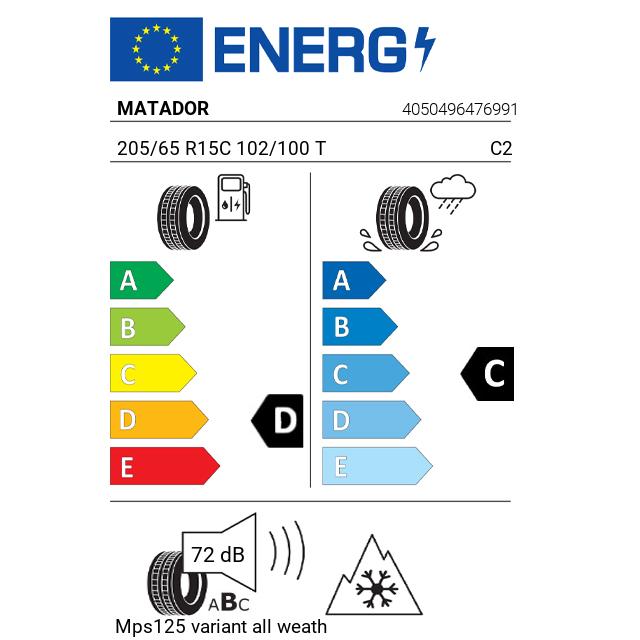 Eticheta Energetica Anvelope  205 65 R15C Matador Mps125 Variant All Weather 
