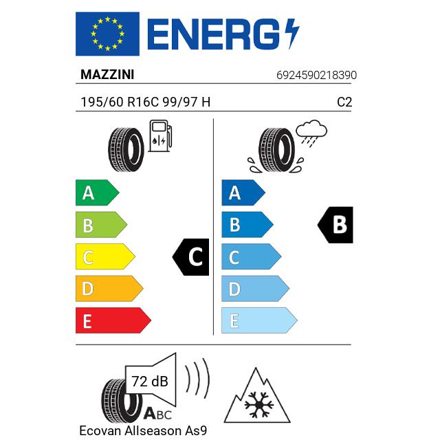 Eticheta Energetica Anvelope  195 60 R16C Mazzini Ecovan Allseason As9 