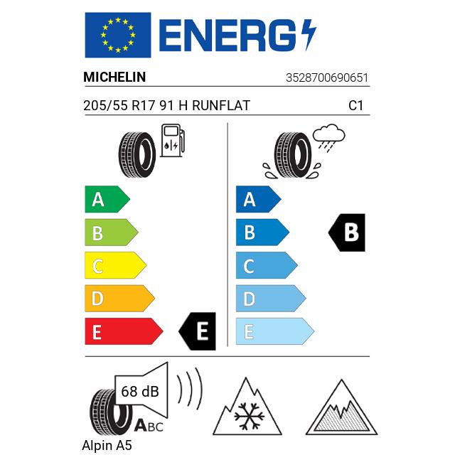 Eticheta Energetica Anvelope  205 55 R17 Michelin Alpin A5 
