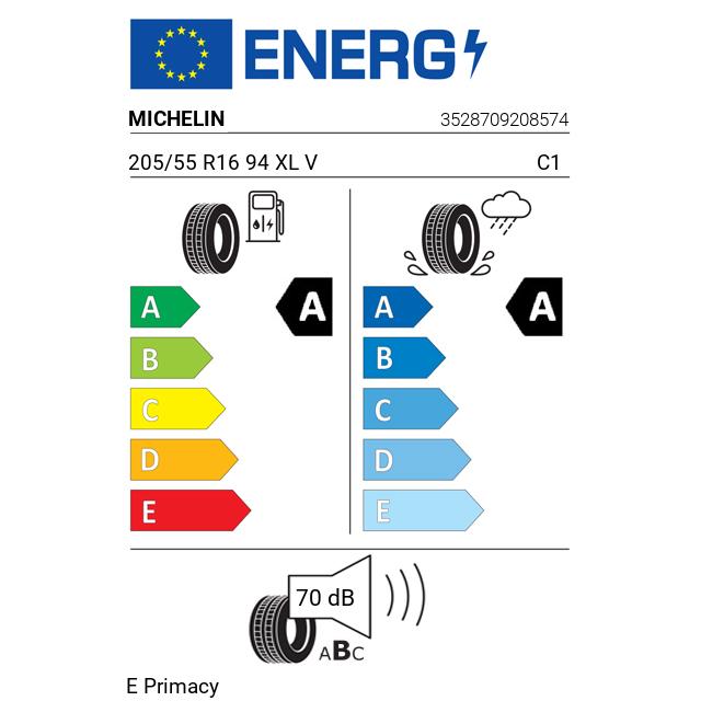 Eticheta Energetica Anvelope  205 55 R16 Michelin E Primacy 