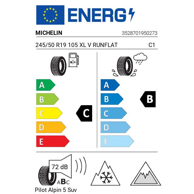 Eticheta Energetica Anvelope  245 50 R19 Michelin Pilot Alpin 5 Suv 