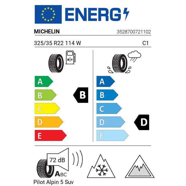Eticheta Energetica Anvelope  325 35 R22 Michelin Pilot Alpin 5 Suv 