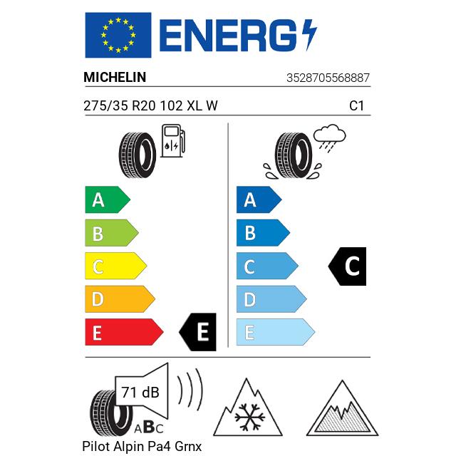 Eticheta Energetica Anvelope  275 35 R20 Michelin Pilot Alpin Pa4 Grnx 