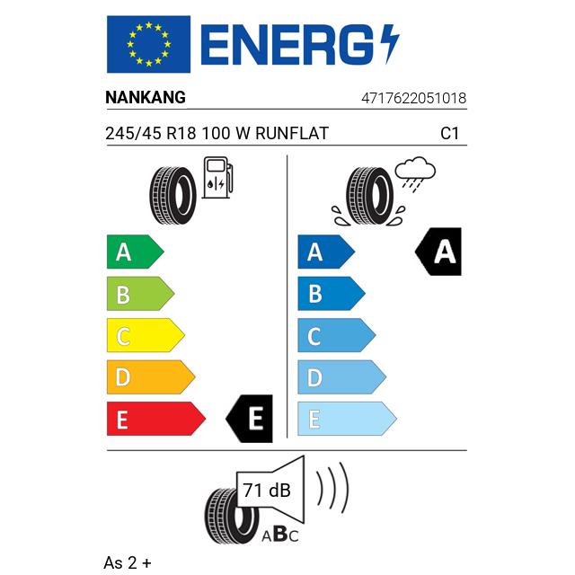 Eticheta Energetica Anvelope  245 45 R18 Nankang As 2 + 