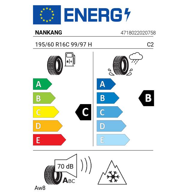 Eticheta Energetica Anvelope  195 60 R16C Nankang Aw8 