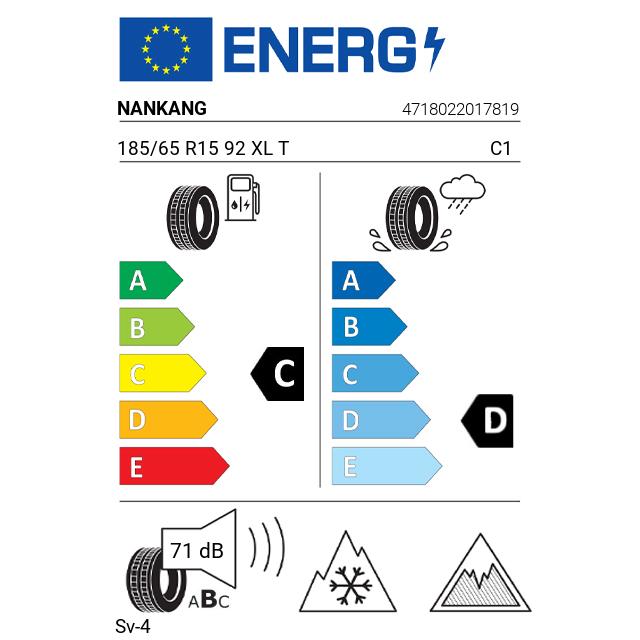 Eticheta Energetica Anvelope  185 65 R15 Nankang Sv-4 