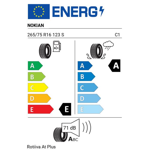 Eticheta Energetica Anvelope  265 75 R16 Nokian Rotiiva At Plus 