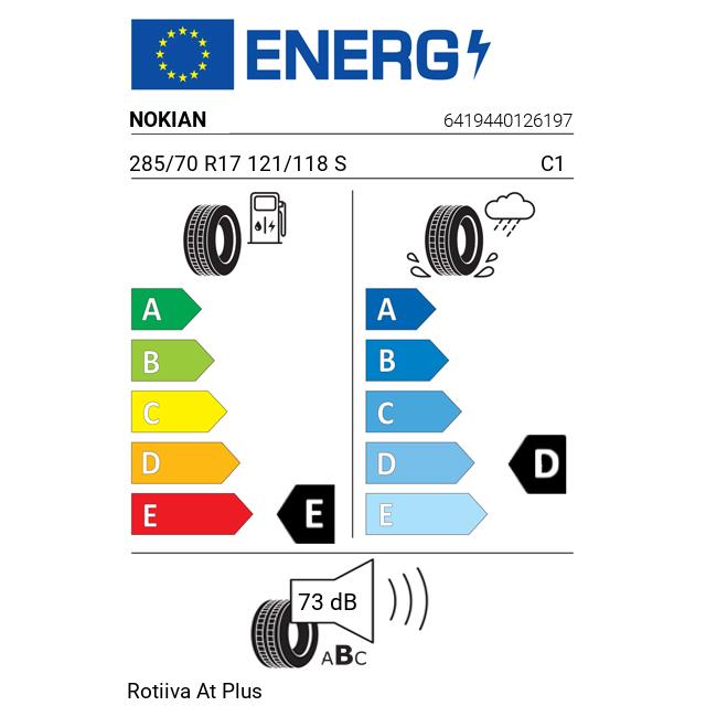 Eticheta Energetica Anvelope  285 70 R17 Nokian Rotiiva At Plus 
