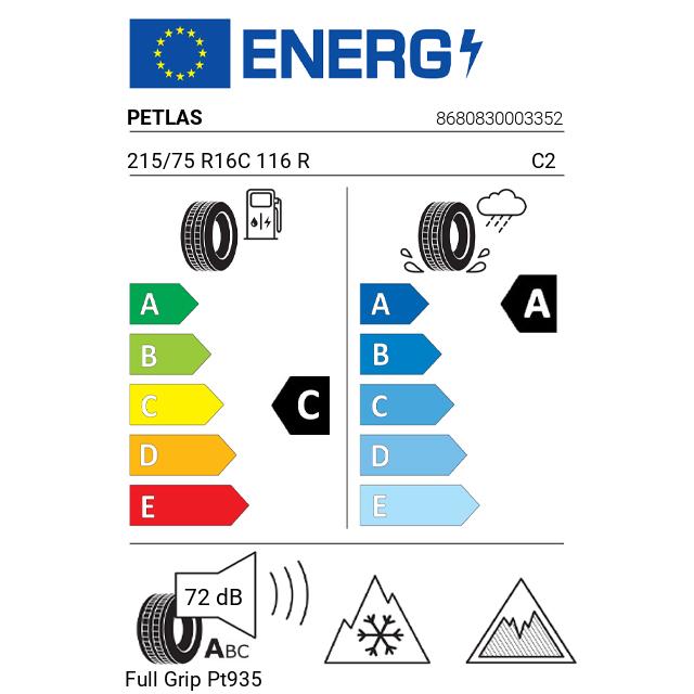 Eticheta Energetica Anvelope  215 75 R16C Petlas Full Grip Pt935 