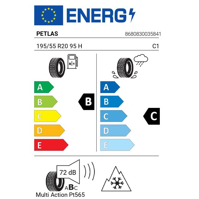 Eticheta Energetica Anvelope  195 55 R20 Petlas Multi Action Pt565 