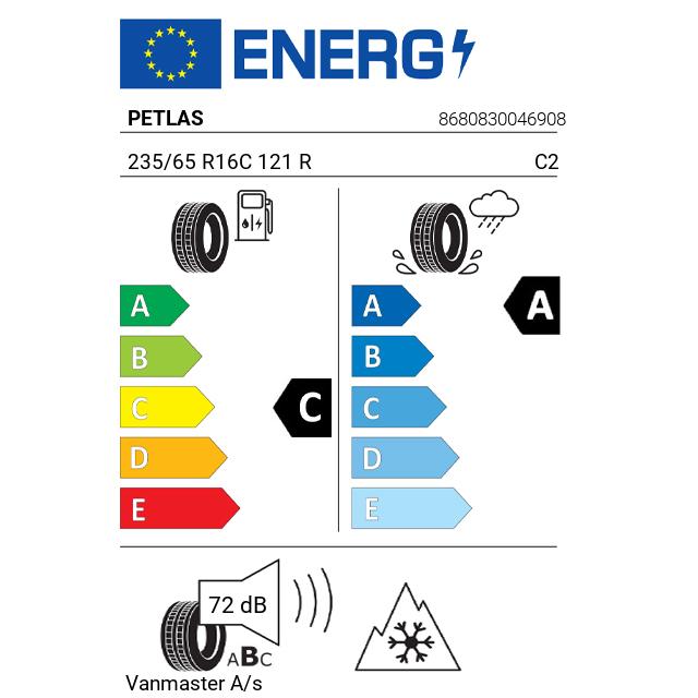Eticheta Energetica Anvelope  235 65 R16C Petlas Vanmaster A/s 