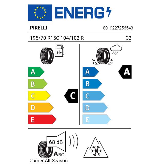Eticheta Energetica Anvelope  195 70 R15C Pirelli Carrier  