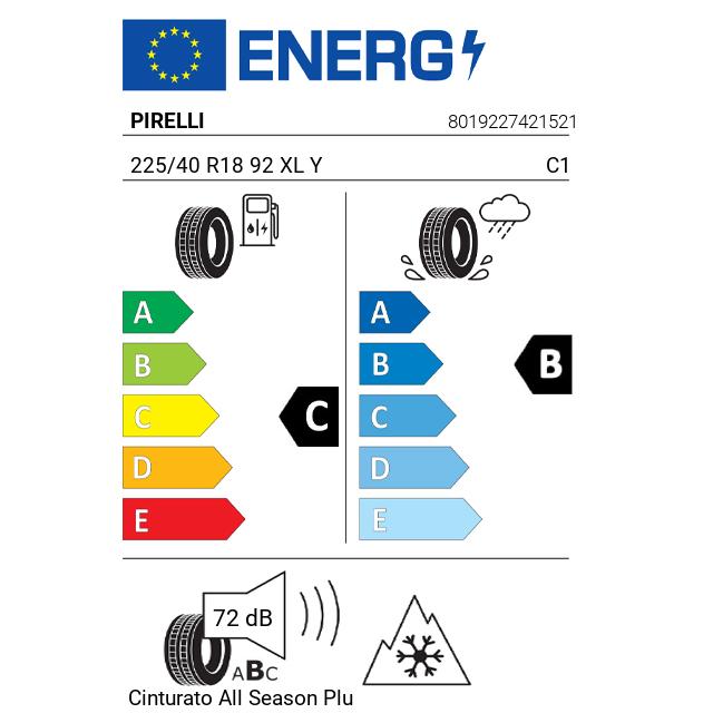 Eticheta Energetica Anvelope  225 40 R18 Pirelli Cinturato  Plus 