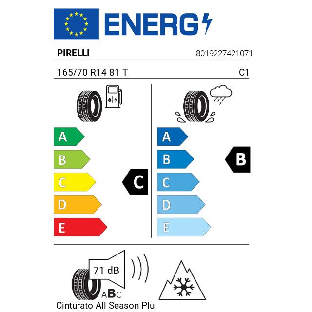 Eticheta Energetica Anvelope  165 70 R14 Pirelli Cinturato  Plus 