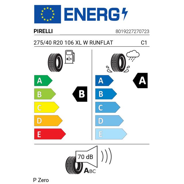 Eticheta Energetica Anvelope  275 40 R20 Pirelli P Zero 