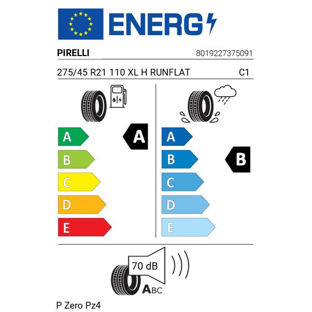 Eticheta Energetica Anvelope  275 45 R21 Pirelli P Zero Pz4 