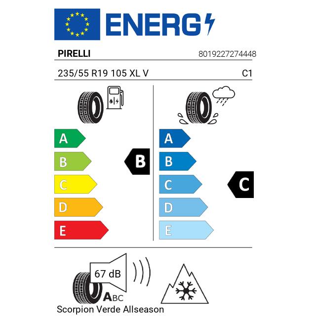 Eticheta Energetica Anvelope  235 55 R19 Pirelli Scorpion Verde Allseason 