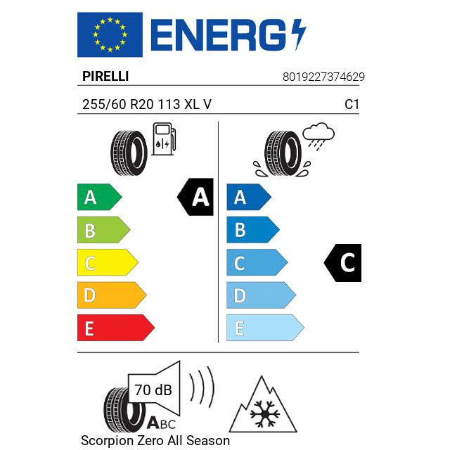 Eticheta Energetica Anvelope  255 60 R20 Pirelli Scorpion Zero  