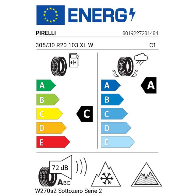Eticheta Energetica Anvelope  305 30 R20 Pirelli W270s2 Sottozero Serie 2 