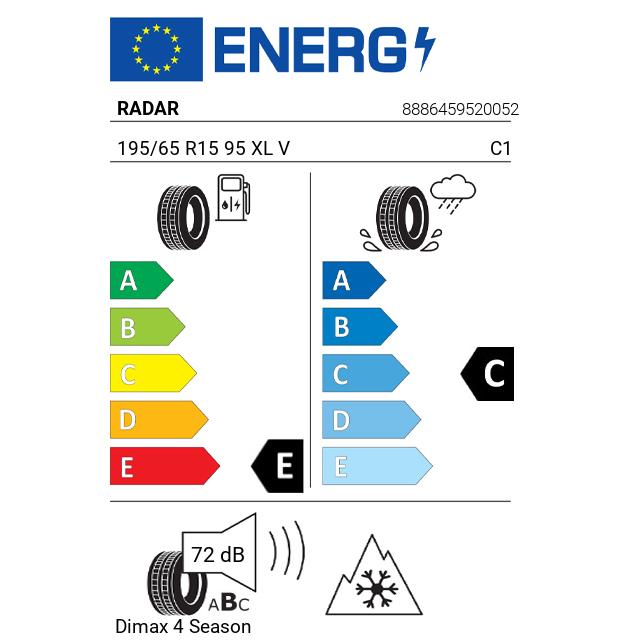 Eticheta Energetica Anvelope  195 65 R15 Radar Dimax 4 Season 