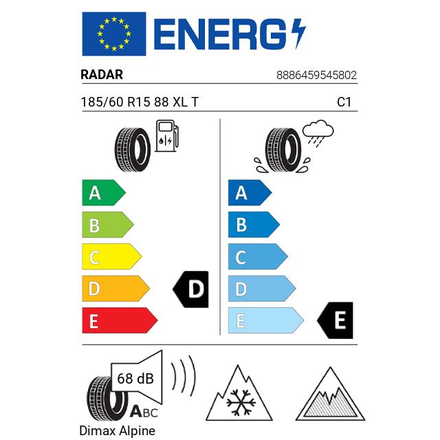 Eticheta Energetica Anvelope  185 60 R15 Radar Dimax Alpine 