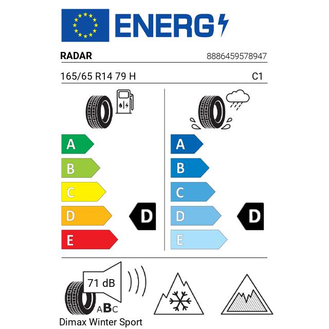Eticheta Energetica Anvelope  165 65 R14 Radar Dimax Winter Sport 