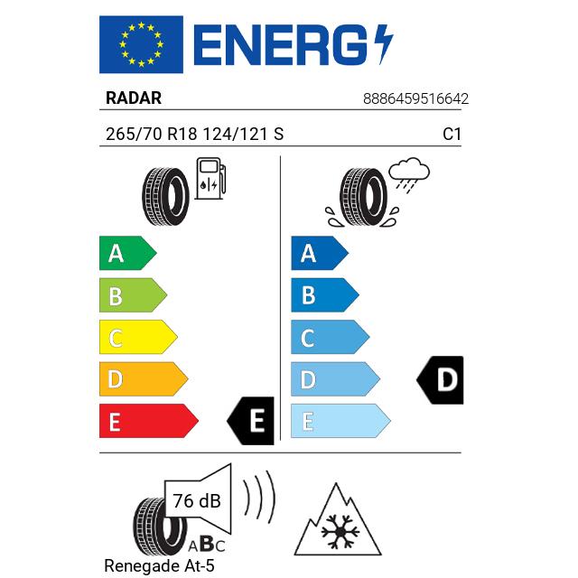 Eticheta Energetica Anvelope  265 70 R18 Radar Renegade At-5 