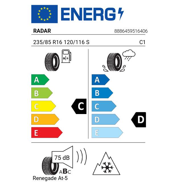 Eticheta Energetica Anvelope  235 85 R16 Radar Renegade At-5 