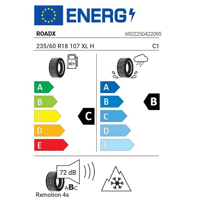 Eticheta Energetica Anvelope  235 60 R18 Roadx Rxmotion 4s 