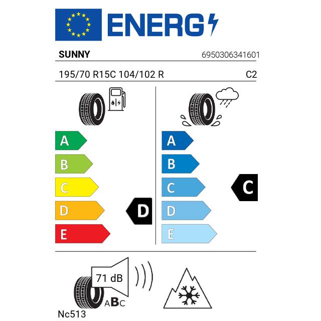 Eticheta Energetica Anvelope  195 70 R15C Sunny Nc513 