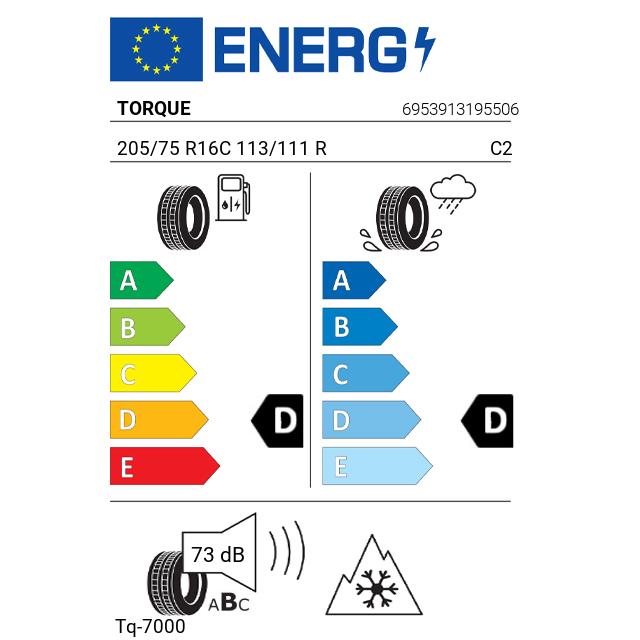Eticheta Energetica Anvelope  205 75 R16C Torque Tq-7000 