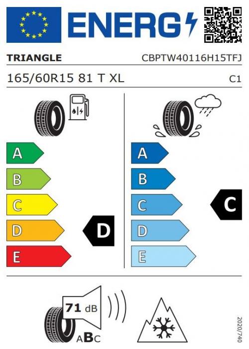 Eticheta Energetica Anvelope  165 60 R15 Triangle Tw401 