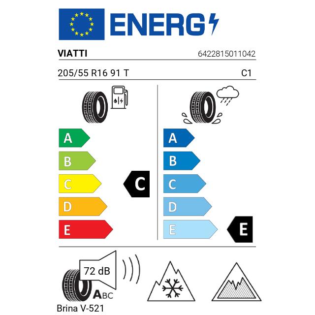 Eticheta Energetica Anvelope  205 55 R16 Viatti Brina V-521 
