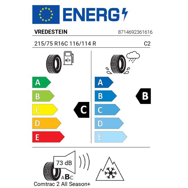 Eticheta Energetica Anvelope  215 75 R16C Vredestein Comtrac 2 + 