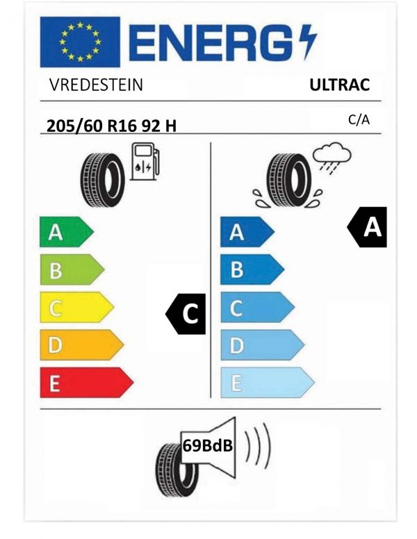Eticheta Energetica Anvelope  205 60 R16 Vredestein Ultrac 