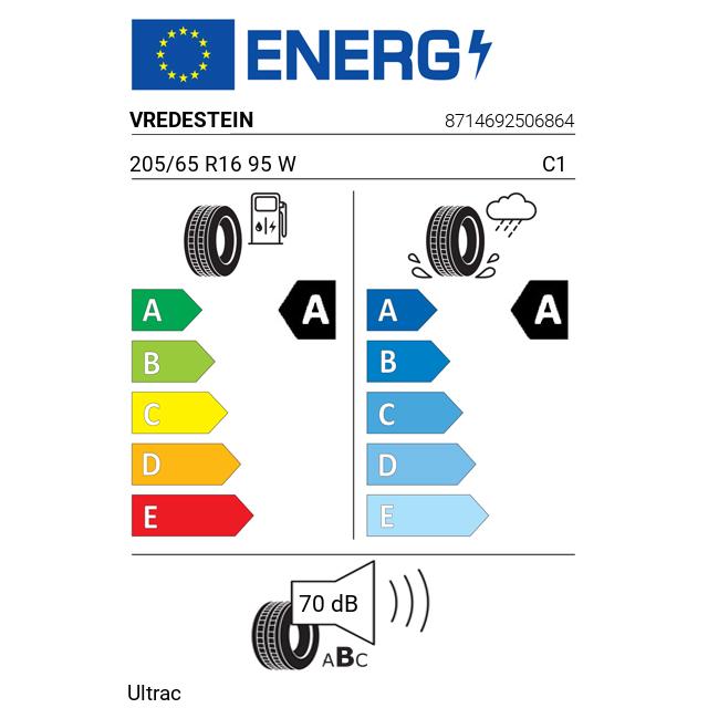 Eticheta Energetica Anvelope  205 65 R16 Vredestein Ultrac 