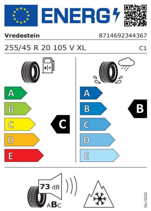 Eticheta Energetica Anvelope  255 45 R20 Vredestein Wintrac Pro 